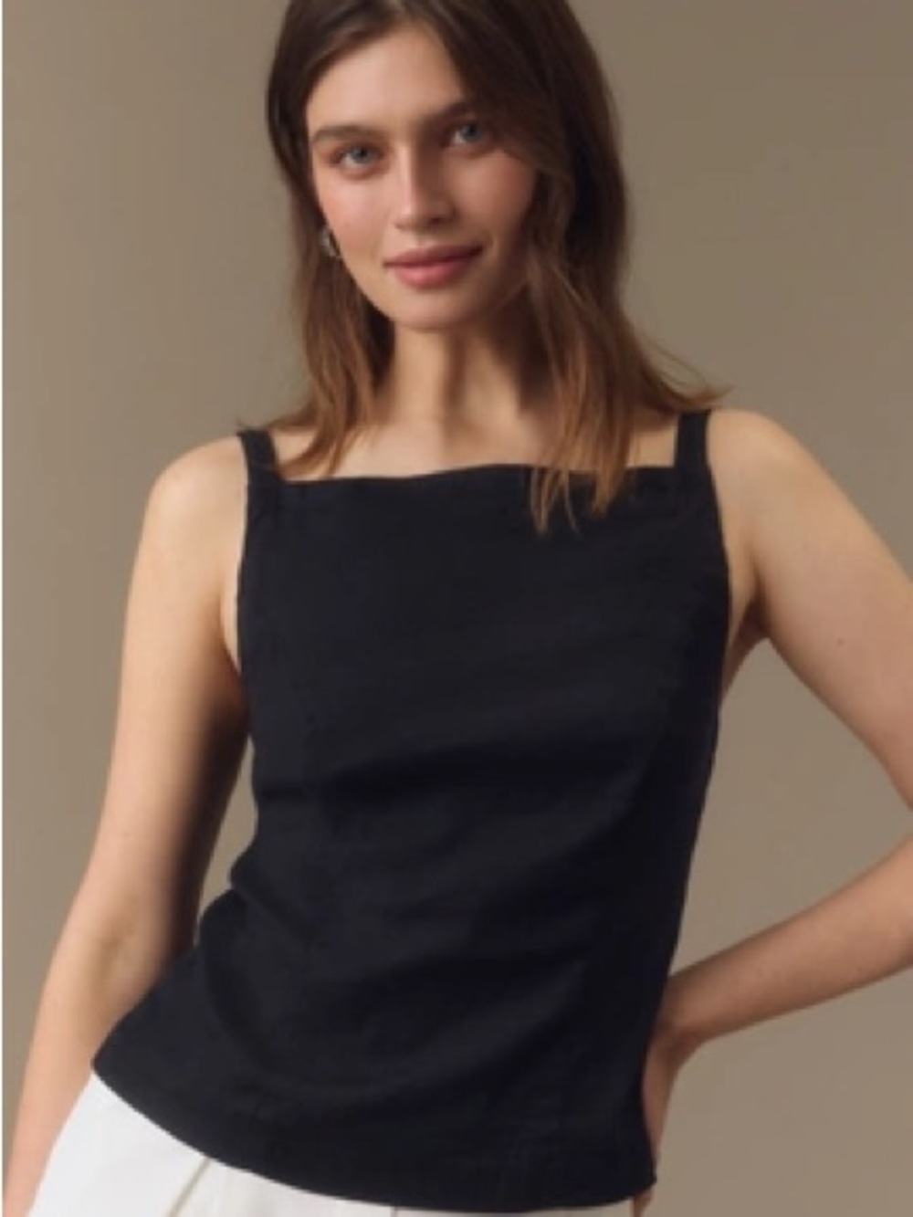 MAEVE SQUARE-NECK LINEN APRON TANK